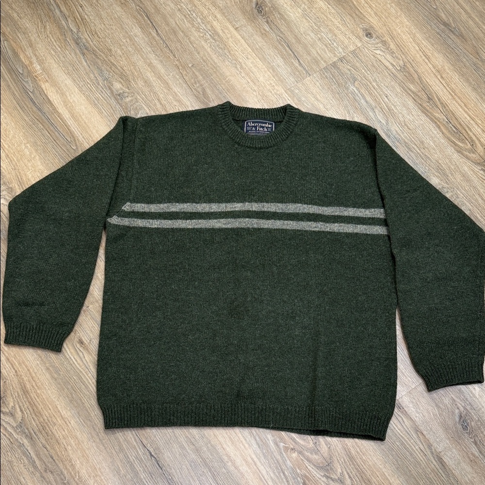 Abercrombie & Fitch Dark Green Crewneck Sweater with Gray Chest Stripes